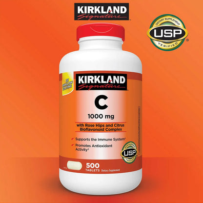 Kirkland Signature Complejo de Vitamina C con Escaramujos y Bioflavonoides Cítricos 1000 mg., 500 Comprimidos