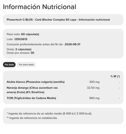 Phasertech C-BL05 - Carb Blocker Complex 60 caps